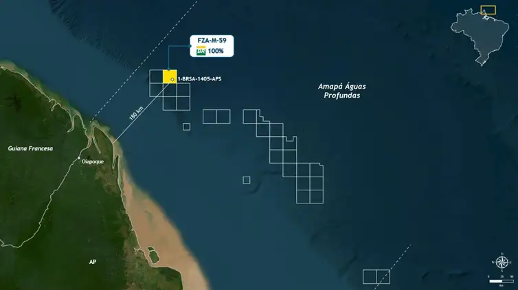 O poço identificado como 1-BRSA-1405-APS fica em águas ultra profundas, a 175 quilômetros da costa do Amapá.